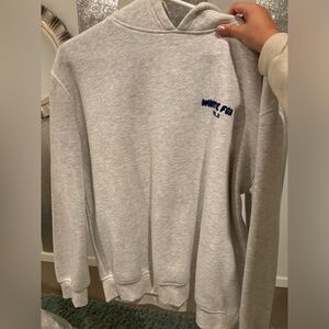 White Fox Boutique Gray Hoodie with Blue Logo